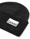 Logo Wool Beanie Dark Gray Women s - GANNI - BALAAN 2