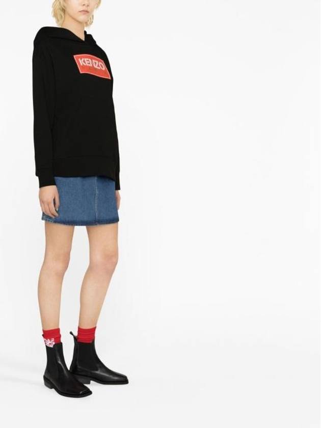 Paris Embroidered Logo Oversized Cotton Hoodie Black - KENZO - BALAAN 4