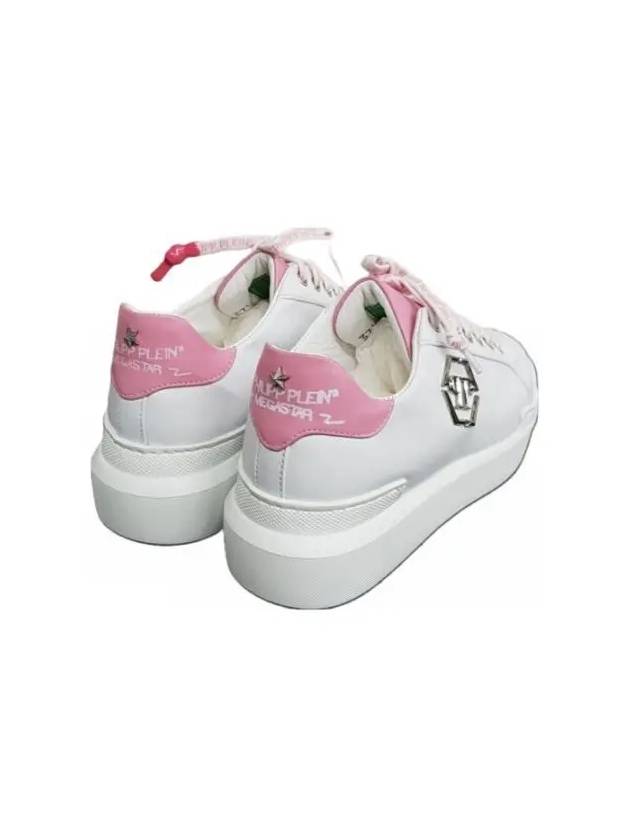 Pink Heel Tab Leather Low Top Sneakers White - PHILIPP PLEIN - BALAAN 4