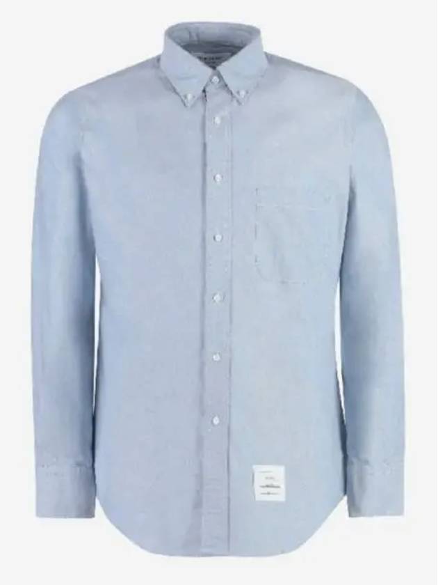 Men's Logo Patch Classic Cotton Long-Sleeved Shirt White Light Blue - THOM BROWNE - BALAAN 2