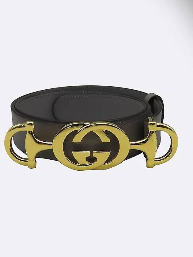 550122 Gray Curly Gold Interlocking Horsebit Women s Belt - GUCCI - BALAAN 2