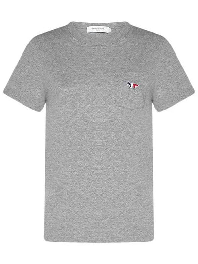 Tricolor Fox Patch Classic Pocket Short Sleeve T-Shirt Grey - MAISON KITSUNE - BALAAN 2