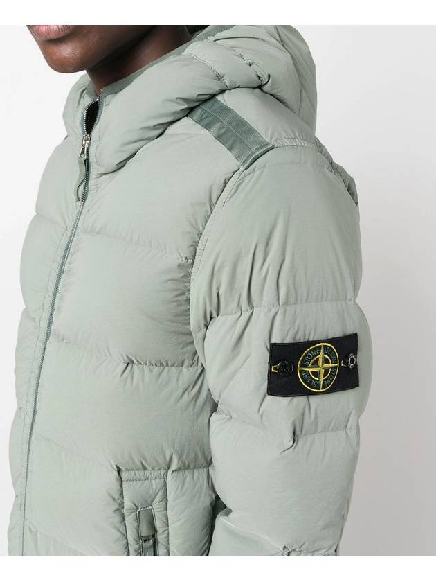 Seamless Logo Nylon Hooded Down Jacket Sage Green - STONE ISLAND - BALAAN 5