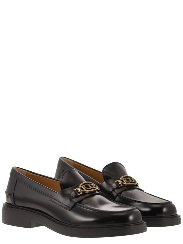 Metal Logo Leather Loafers Black - TOD'S - BALAAN 5