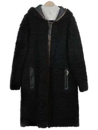 WoMen's Double-Sided Hooded Shearling Coat Black - BRUNELLO CUCINELLI - BALAAN 2