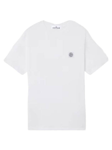 Fissato Effect Organic Cotton Jersey Short Sleeve T-Shirt White - STONE ISLAND - BALAAN 1