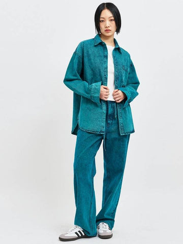 Soju Oversized Fit Denim Shirt Pants Set Green - C WEAR BY THE GENIUS - BALAAN 1