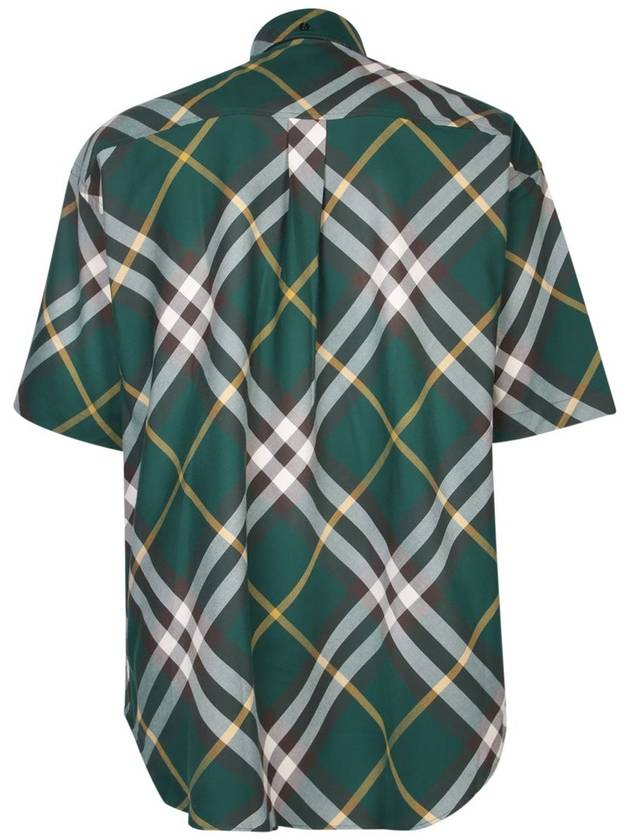 Embroidered Logo Plaid Short-Sleeve Shirt Green - BURBERRY - BALAAN 3