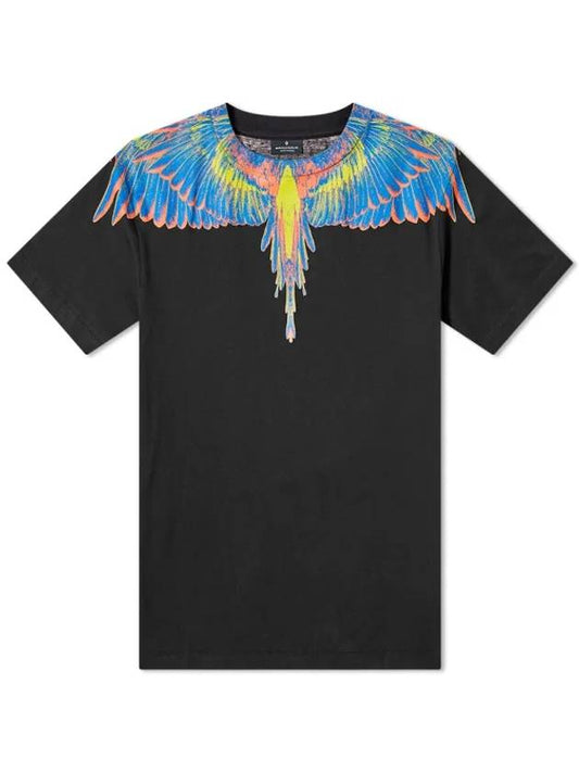 Men's Camo Wings Short Sleeve T-Shirt Black - MARCELO BURLON - BALAAN 1