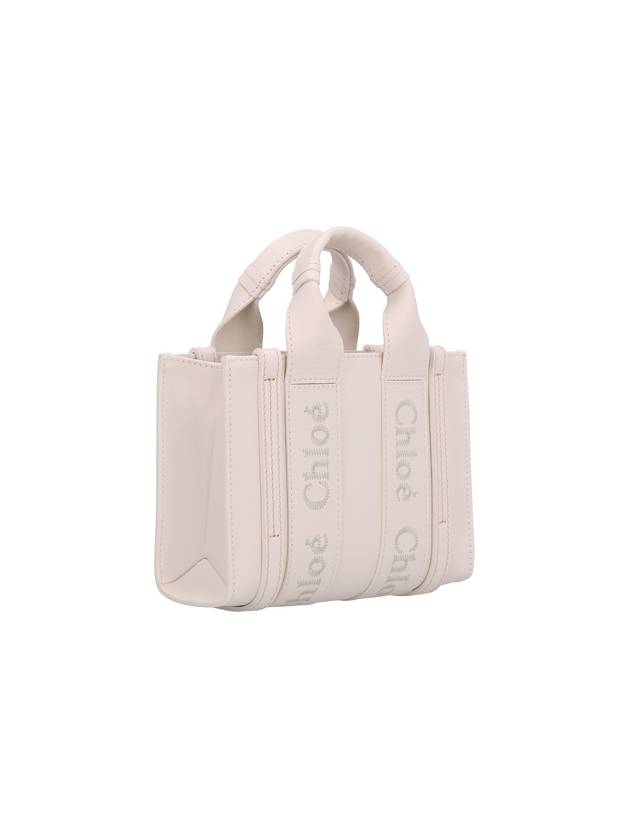 Women's WOODY Logo Calf Leather Mini Tote Bag White - CHLOE - BALAAN 3