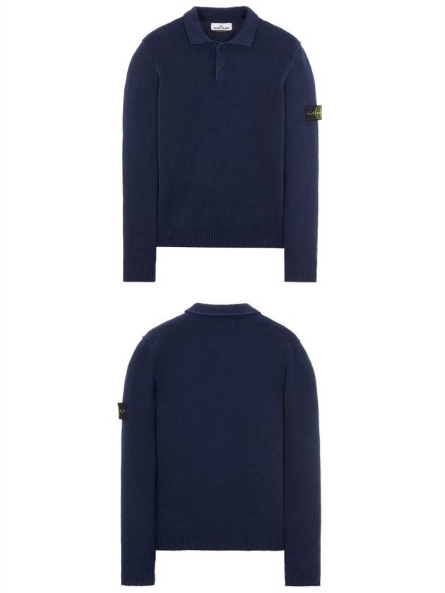 Logo Patch Button Polo Knit Top Navy - STONE ISLAND - BALAAN 6