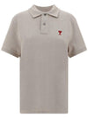 Men's Heart Logo Polo Shirt Beige - AMI - BALAAN 1