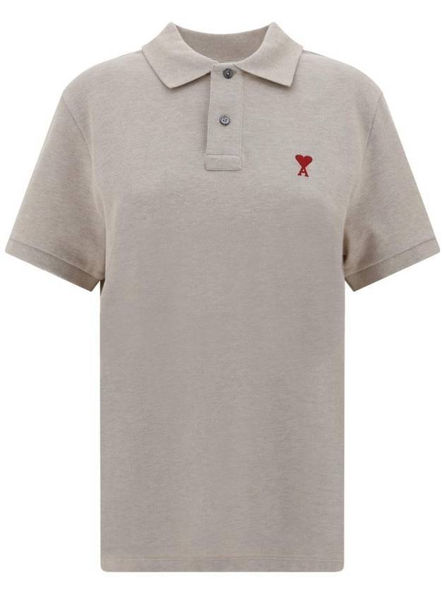 Men's Heart Logo Polo Shirt Beige - AMI - BALAAN 1