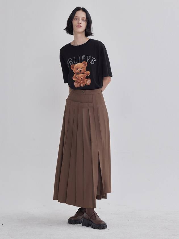 Unbalanced Pleated Design Skirt Brown - LIE - BALAAN 6