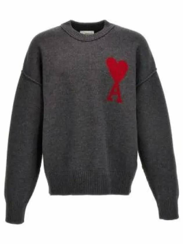 Intarsia Big Heart Logo Wool Knit Top Grey - AMI - BALAAN 2