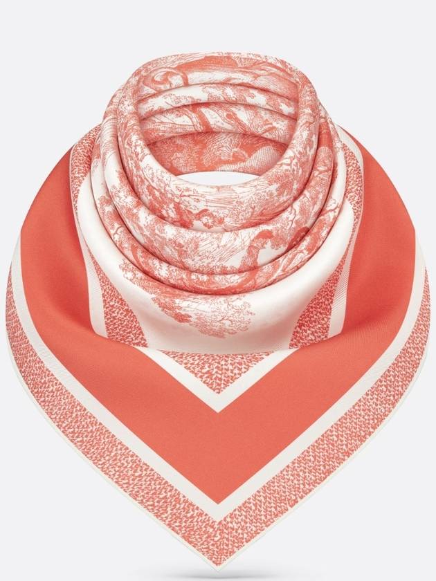 Toile de Jouy Sauvage 90 Square Scarf White Coral - DIOR - BALAAN 3