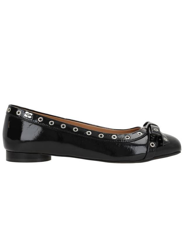 Eyelet Detail Bow Ballerina Black - GANNI - BALAAN 3