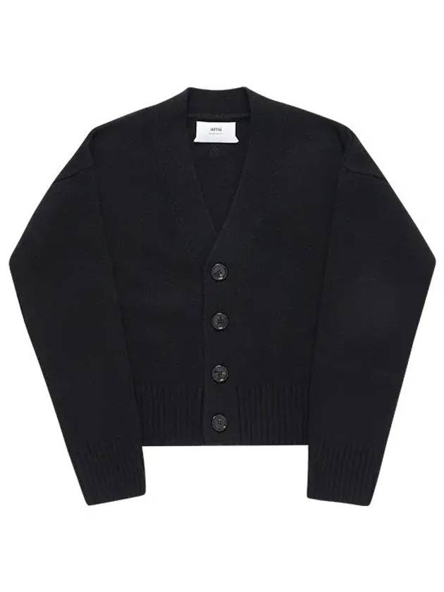 Merino Wool Cashmere Cardigan Black - AMI - BALAAN 3