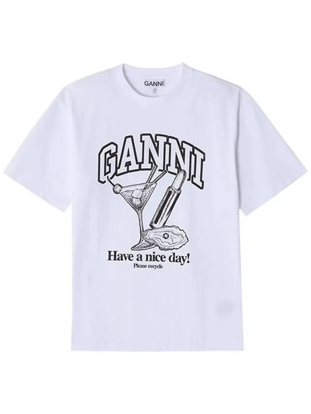 Women's Cocktail Print Relaxed Fit Short Sleeve T-Shirt White - GANNI - BALAAN 5