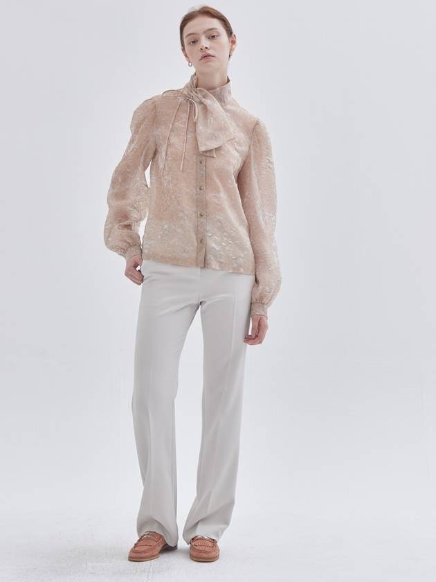 neck variation scarf detail organza blouse beige - LIE - BALAAN 6