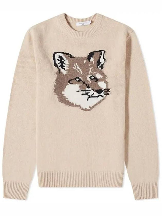 Men's Big Fox Head Classic Pullover Knit Top Beige - MAISON KITSUNE - BALAAN 2