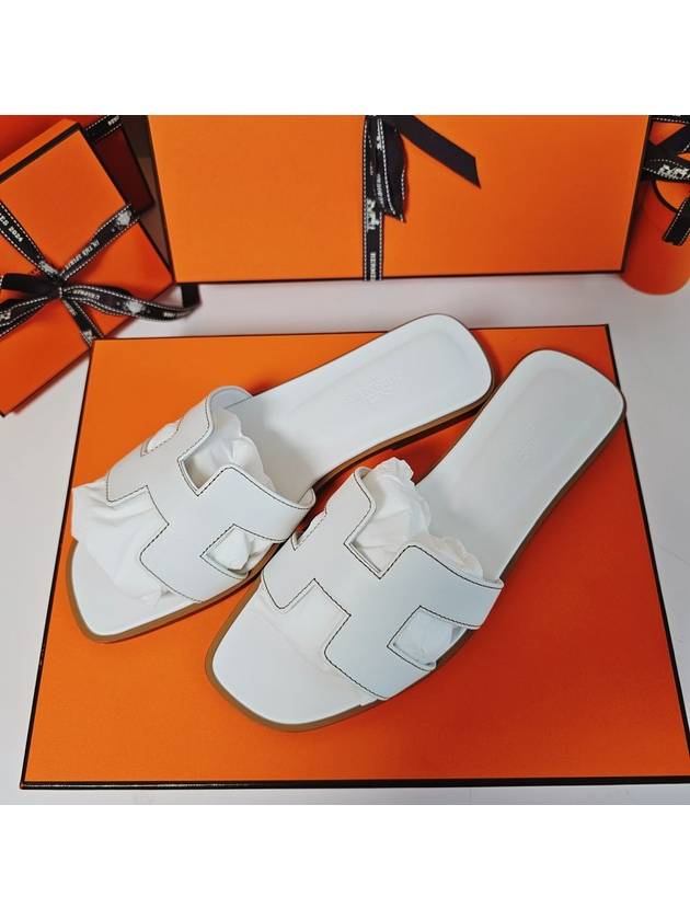 Oran Calfskin Slippers Blanc - HERMES - BALAAN 3