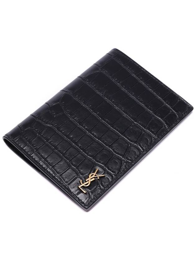 Monogram Crocodile Card Passport Wallet Black - SAINT LAURENT - BALAAN 6