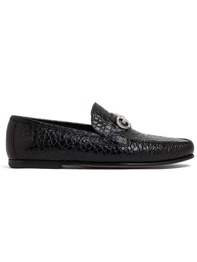 Salvatore Logo Leather Loafers Black - SALVATORE FERRAGAMO - BALAAN.