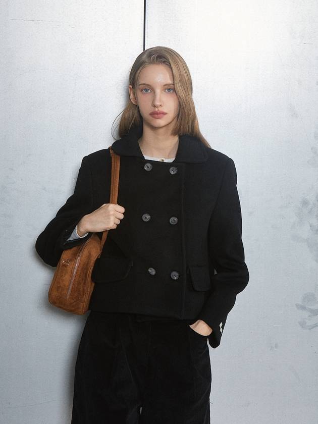 WOOL DOUBLE CROP COAT BLACK - ANOETIC - BALAAN 1