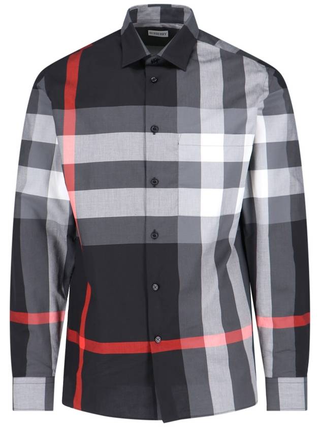 Check Pattern Chest Pocket Long Sleeve Shirt Black - BURBERRY - BALAAN 2