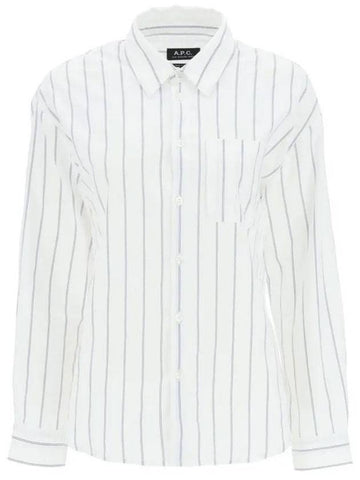 Striped Cotton Long Sleeve Shirt White - A.P.C. - BALAAN 1