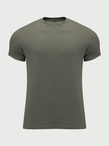 Unisex Daily Plain Muscle Fit T-Shirt Khaki - MAVRK - BALAAN 1