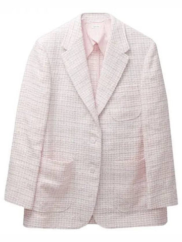 Hop Sack Check Tweed Crop Jacket Pink - THOM BROWNE - BALAAN 1