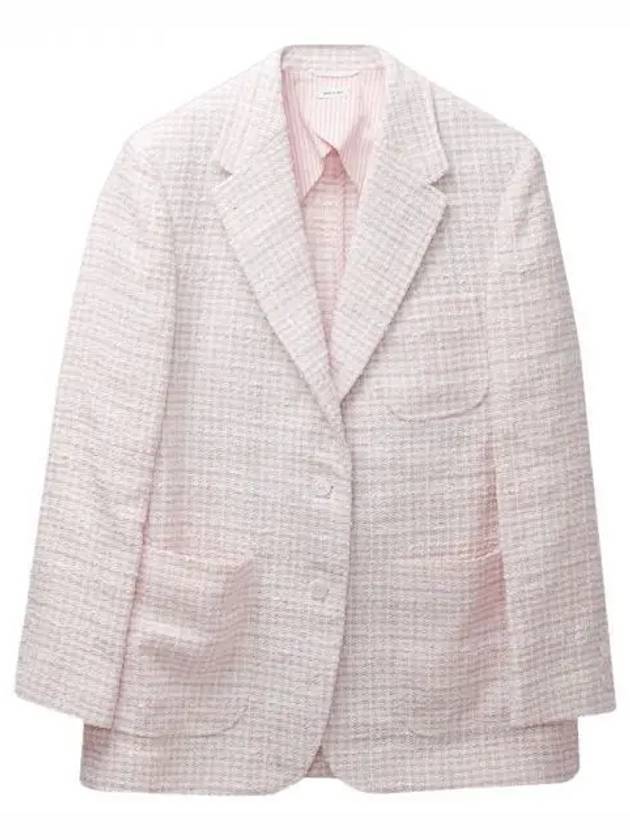 Hop Sack Check Tweed Crop Jacket Pink - THOM BROWNE - BALAAN 1