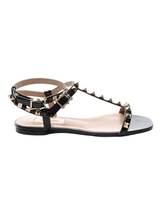 Rockstud Patent Sandals Black - VALENTINO - BALAAN 1