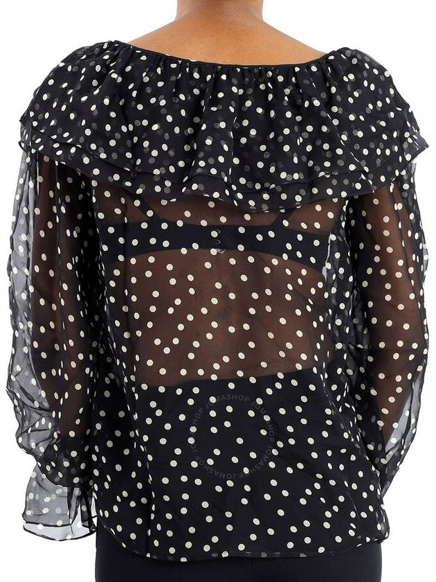 Women's Ruffle Detail Polka Dot Blouse Black - SAINT LAURENT - BALAAN 4