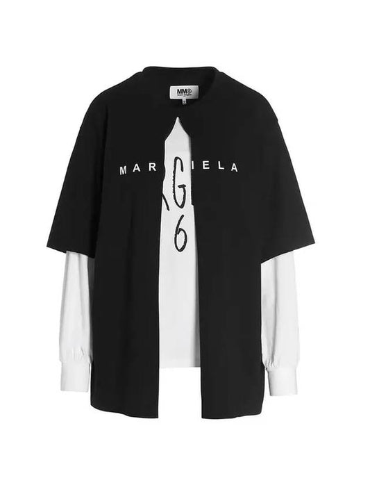 Double Logo Cotton Long Sleeve T-Shirt Black White - MAISON MARGIELA - BALAAN 1