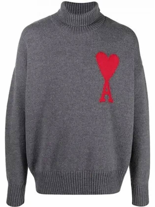 Big Heart Logo Wool Knit Turtleneck Grey - AMI - BALAAN 2