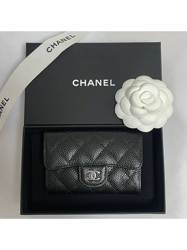 Caviar Classic Snap Card Wallet Black Silver AP0214 STK - CHANEL - BALAAN 1