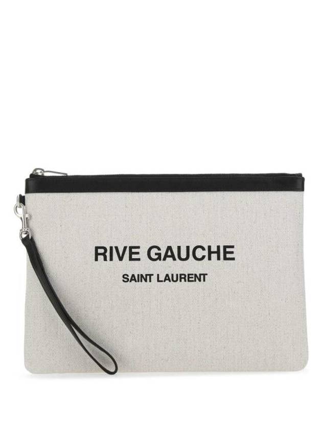 Rive Gauche Zipper Strap Canvas Clutch Bag White - SAINT LAURENT - BALAAN 2