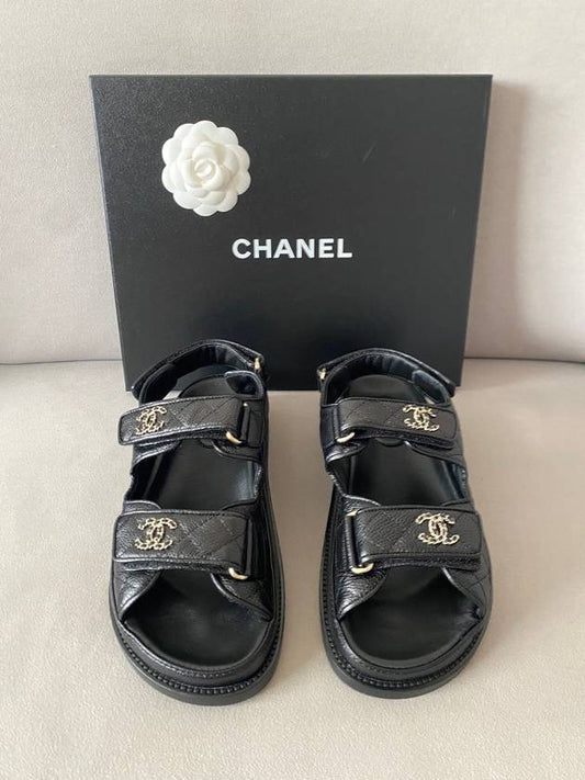 CC logo velcro sandal caviar black G35927 - CHANEL - BALAAN 2