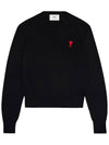 Heart Embroidered Logo Crew Neck Knit Top Black - AMI - BALAAN 4