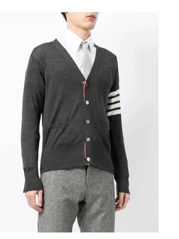 Men's Sustainable Classic Diagonal Wool Cardigan Dark Grey - THOM BROWNE - BALAAN 4