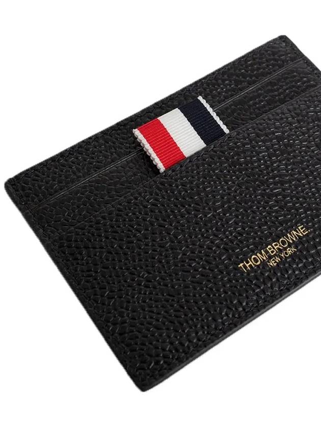 Pebble Grain Leather Stripe Single Card Wallet Black - THOM BROWNE - BALAAN 5