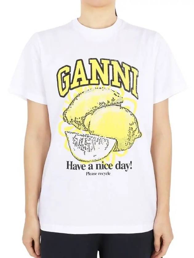 Relaxed Lemon T-Shirt Bright White - GANNI - BALAAN 3