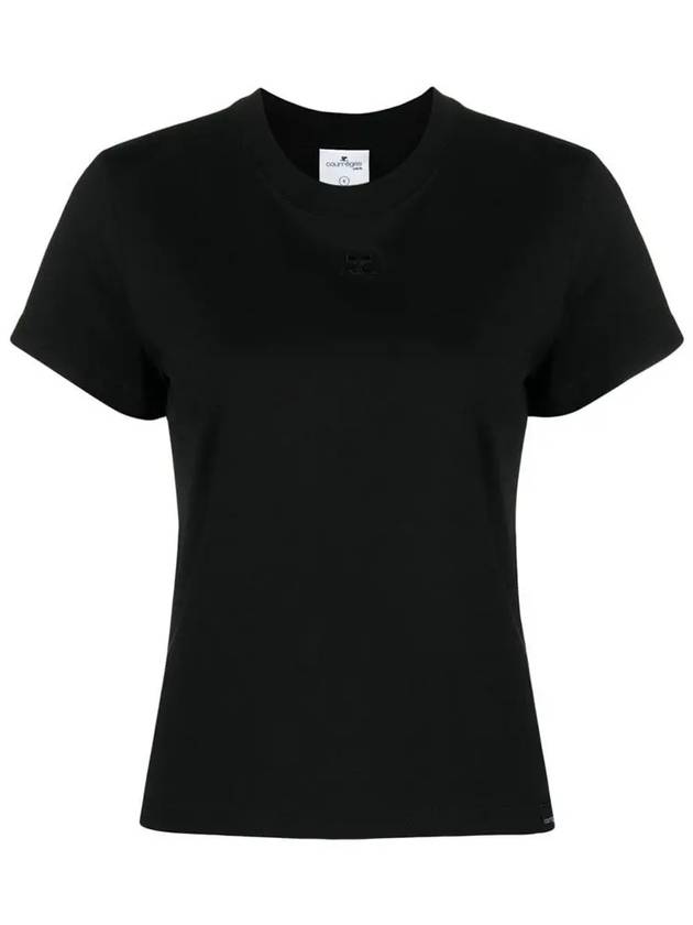 Embroidered Logo Crew Neck Short Sleeve T-Shirt Black - COURREGES - BALAAN 3