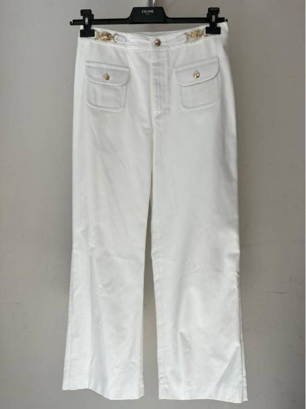 Gourmettes Cotton Straight Pants White - CELINE - BALAAN 2