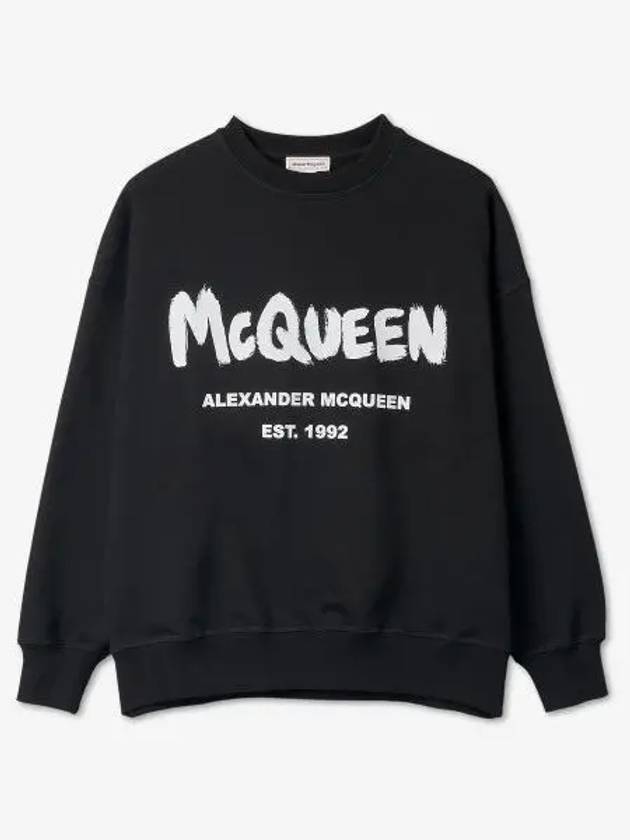 Logo Print Cotton Sweatshirt Black - ALEXANDER MCQUEEN - BALAAN 2