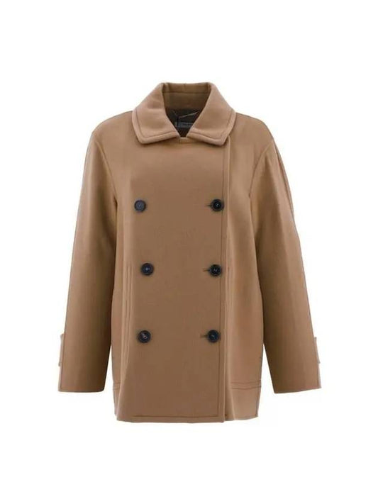 Double-Breasted Wool Double Coat Brown - MAX MARA - BALAAN 1