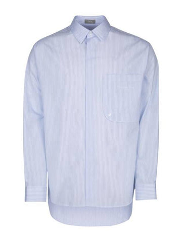 Couture Embroidery Striped Cotton Poplin Long Sleeves Shirt Light Blue - DIOR - BALAAN 1